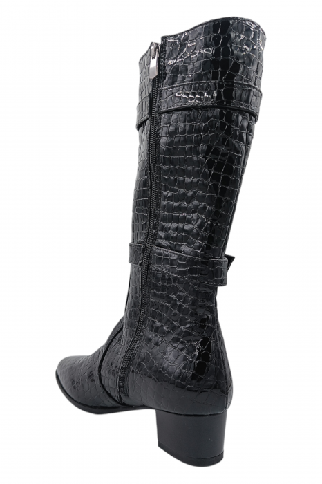 Cizme dama eleganti, piele naturala, elastic, catarama, fermoar, negru lacuit, Sandali [3]