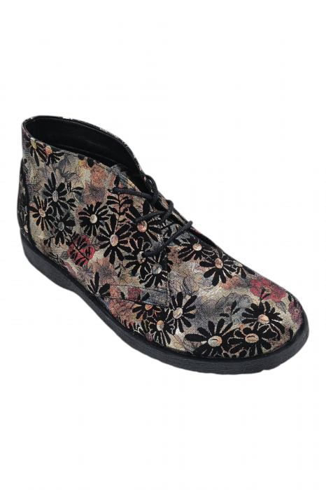 Ghete casual unisex - piele naturală, sireturi, talpa usoara, imprimeu floral [2]