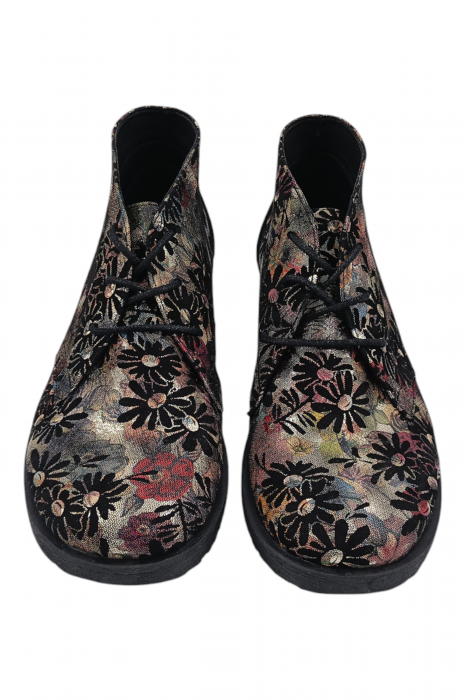 Ghete casual unisex - piele naturală, sireturi, talpa usoara, imprimeu floral [4]