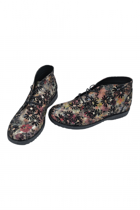 Ghete casual unisex - piele naturală, sireturi, talpa usoara, imprimeu floral [5]