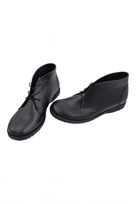 Ghete casual unisex - piele naturală box, șireturi, talpă ușoară, negru [5]