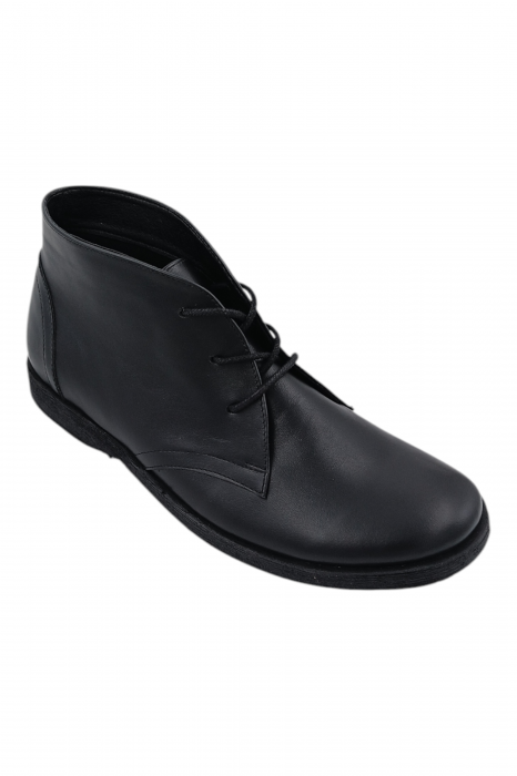 Ghete casual unisex - piele naturală box, șireturi, talpă ușoară, negru [2]