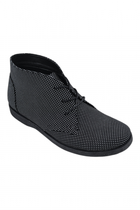 Ghete casual unisex - piele naturală, sireturi, talpa usoara, imprimeu carouri [2]
