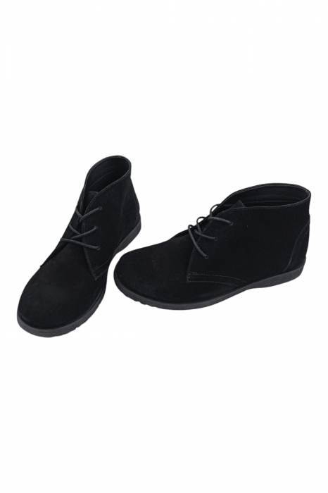 Ghete casual unisex - piele naturală întoarsă, șireturi, talpă ușoară, negru [5]