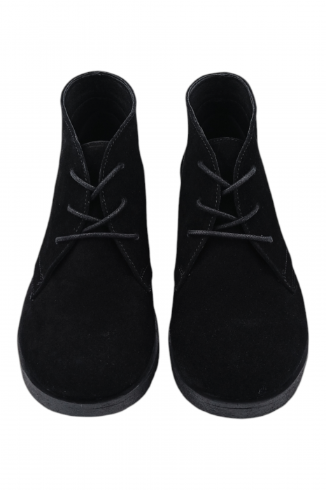 Ghete casual unisex - piele naturală întoarsă, șireturi, talpă ușoară, negru [4]
