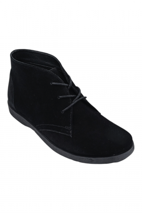 Ghete casual unisex - piele naturală întoarsă, șireturi, talpă ușoară, negru [2]