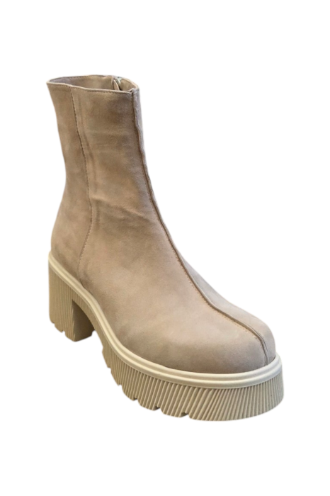 Ghete damă bej din piele întoarsă cu cusătură decorativă [2]