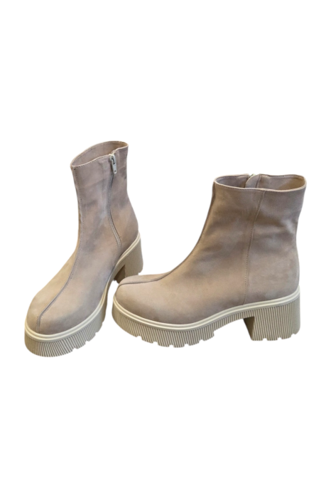 Ghete damă bej din piele întoarsă cu cusătură decorativă [5]