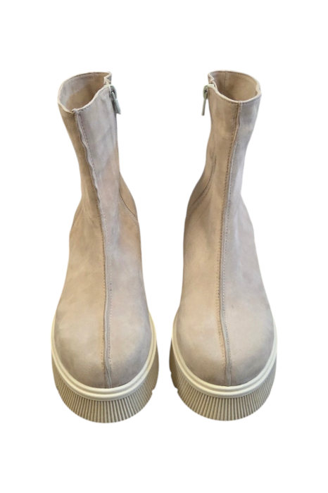 Ghete damă bej din piele întoarsă cu cusătură decorativă [4]