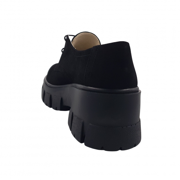 Pantofi oxford damă, piele naturală velur, talpă cu crampoane, negru, 37,2 [2]