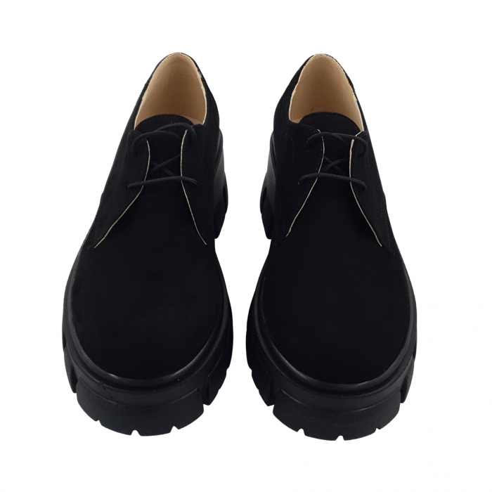Pantofi oxford damă, piele naturală velur, talpă cu crampoane, negru, 37,2 [3]