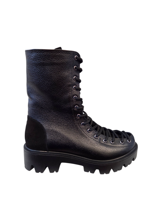 Ghete damă casual, piele naturală bizon, talpă ușoară, crampoane mari, negru [1]