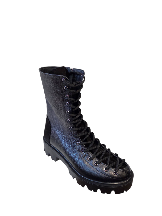 Ghete damă casual, piele naturală bizon, talpă ușoară, crampoane mari, negru [2]