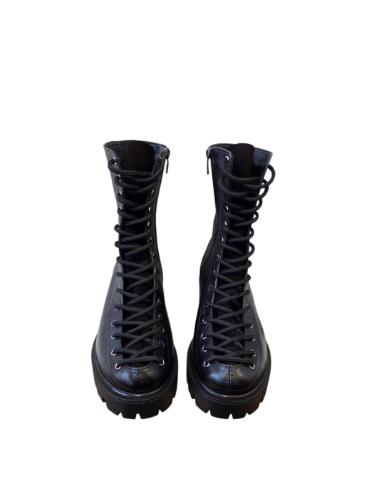 Ghete damă casual, piele naturală bizon, talpă ușoară, crampoane mari, negru [4]