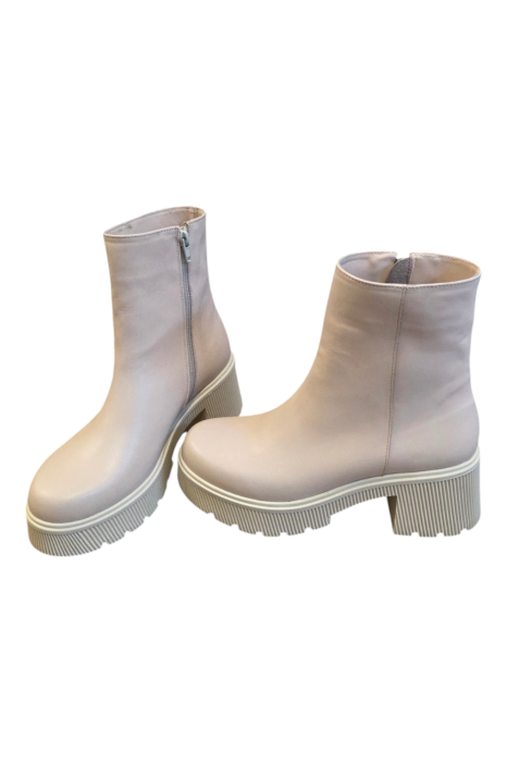 Ghete damă bej din piele naturală box cu talpă masivă [5]