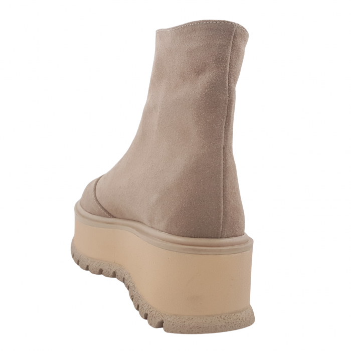 Ghete damă casual, piele naturală, fermoar, talpă înaltă, bej velur [2]