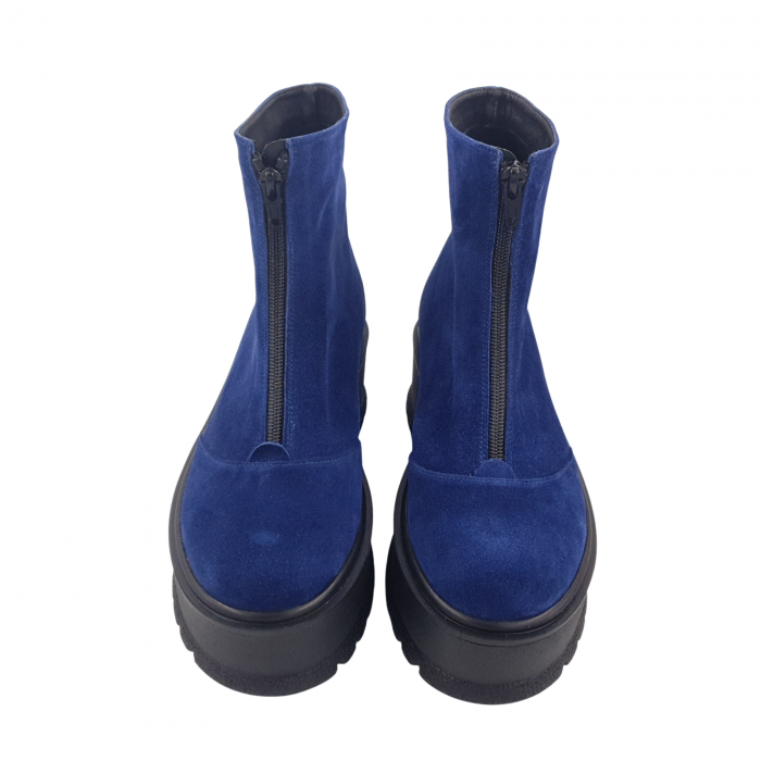 Ghete damă casual, piele naturală, fermoar, talpă înaltă, bleumarin velur [3]