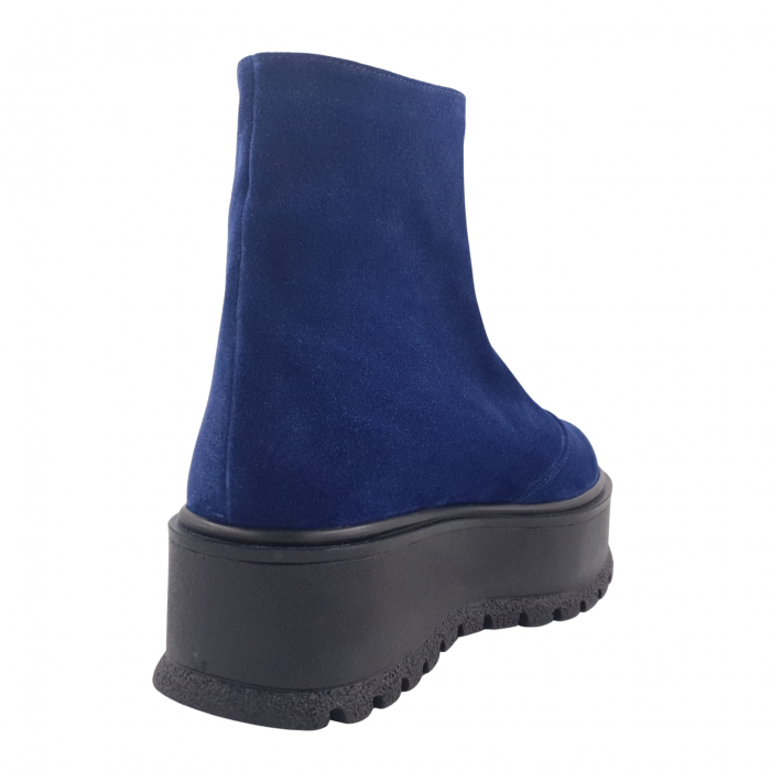 Ghete damă casual, piele naturală, fermoar, talpă înaltă, bleumarin velur [2]