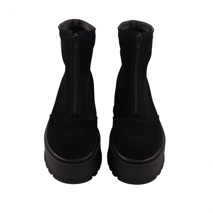 Ghete damă casual, piele naturală, fermoar, talpă înaltă, negru velur [3]