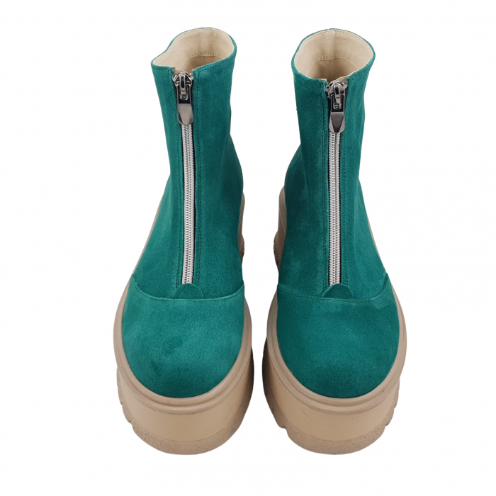 Ghete damă casual, piele naturală, fermoar, talpă înaltă, verde velur [3]