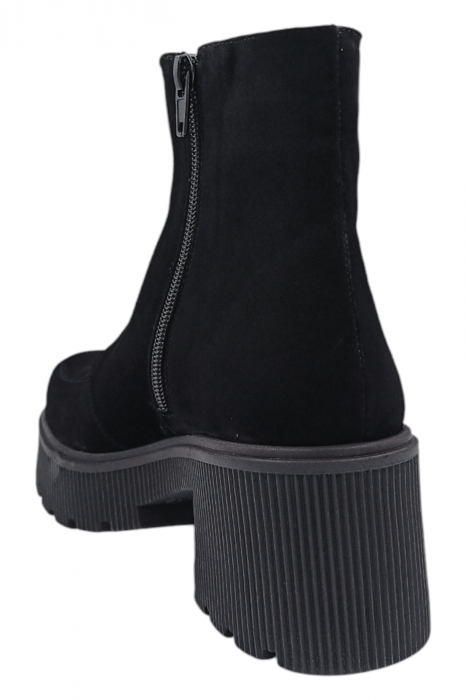 Ghete damă casual, piele naturală întoarsă, cu fermoar, talpă masivă și ușoară, negru [3]