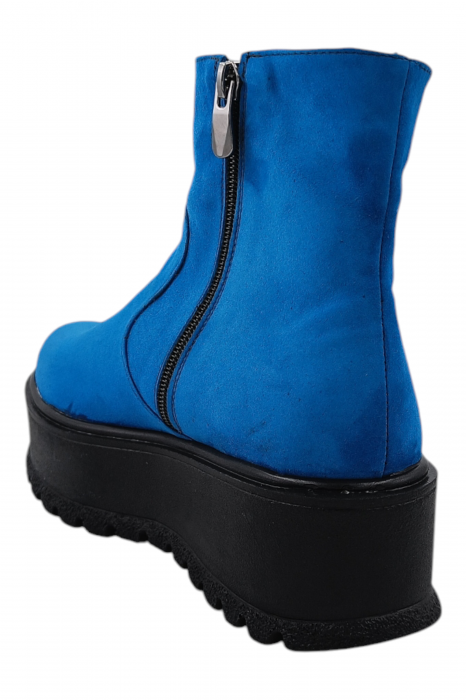 Ghete damă casual, piele naturală întoarsă, fermoar, talpă înaltă, albastru [3]