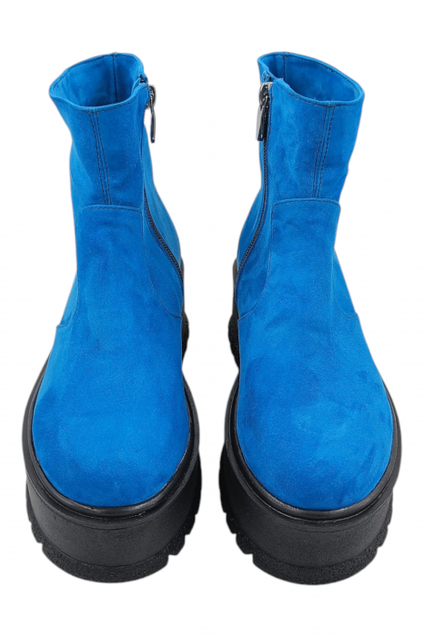 Ghete damă casual, piele naturală întoarsă, fermoar, talpă înaltă, albastru [4]