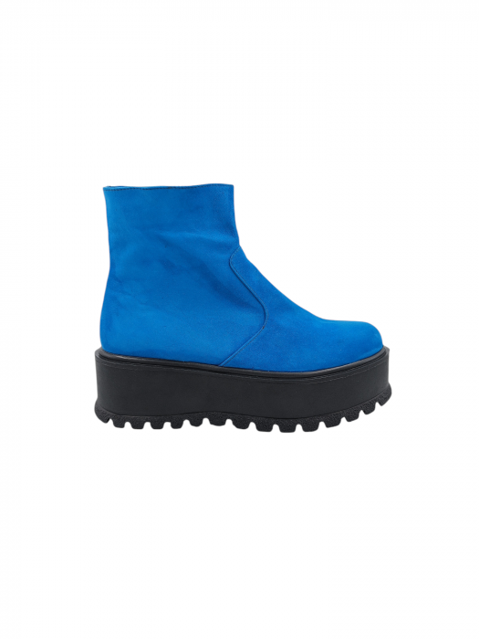 Ghete damă casual, piele naturală întoarsă, fermoar, talpă înaltă, albastru [2]