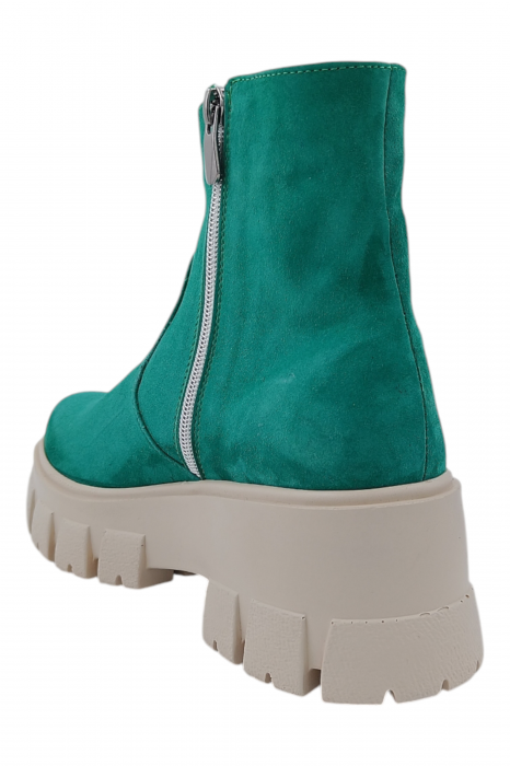 Ghete damă casual, piele naturală întoarsă, talpă ușoară, crampoane mari, verde [3]