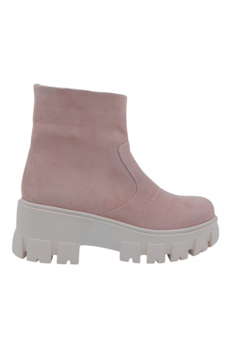 Ghete damă casual, piele naturală intoarsa, talpă ușoară, crampoane mari, bej, Sandali [2]