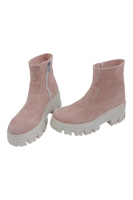 Ghete damă casual, piele naturală intoarsa, talpă ușoară, crampoane mari, bej, Sandali [4]