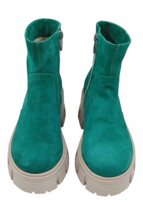 Ghete damă casual, piele naturală întoarsă, talpă ușoară, crampoane mari, verde [4]