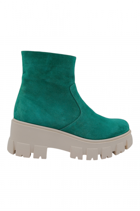 Ghete damă casual, piele naturală întoarsă, talpă ușoară, crampoane mari, verde [2]