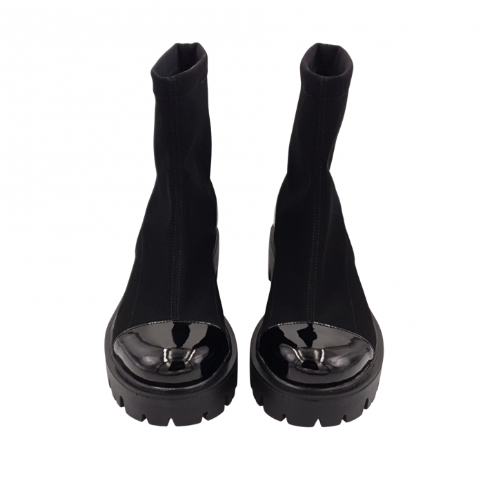 Ghete damă casual, piele naturală lăcuit, stretch (elastic), talpă ușoară, crampoane mari, negru, Sandali [3]