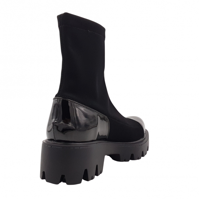 Ghete damă casual, piele naturală lăcuit, stretch (elastic), talpă ușoară, crampoane mari, negru, Sandali [2]