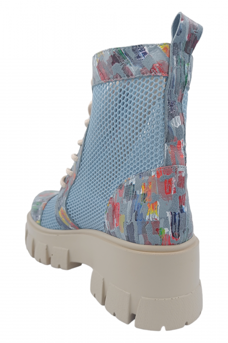 Ghete damă casual, piele naturală, plasă aquamarin, talpă ușoară, crampoane mari, bleo pictat, SANDALI [3]