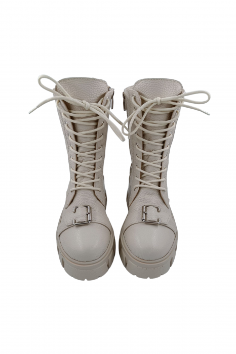 Ghete damă casual, piele naturală bizon, cataramă, bej deschis, 37 [4]