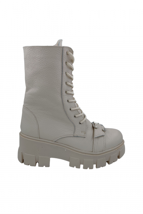 Ghete damă casual, piele naturală bizon, cataramă, bej deschis, 37 [1]