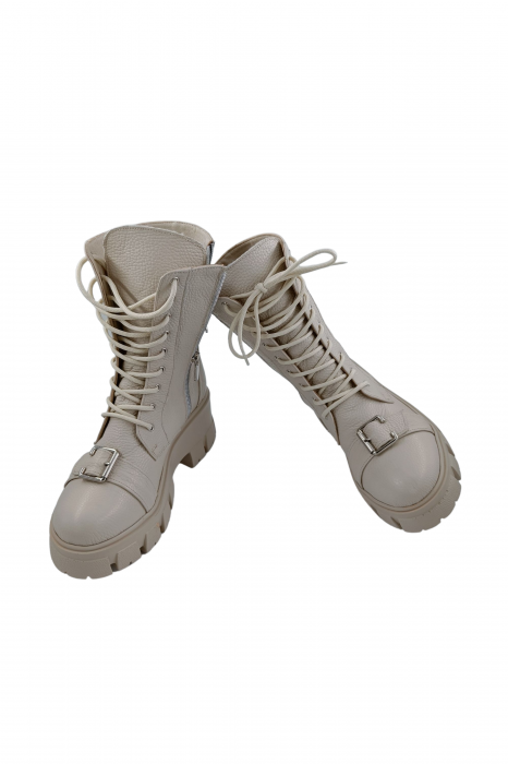 Ghete damă casual, piele naturală bizon, cataramă, bej deschis, 37 [5]