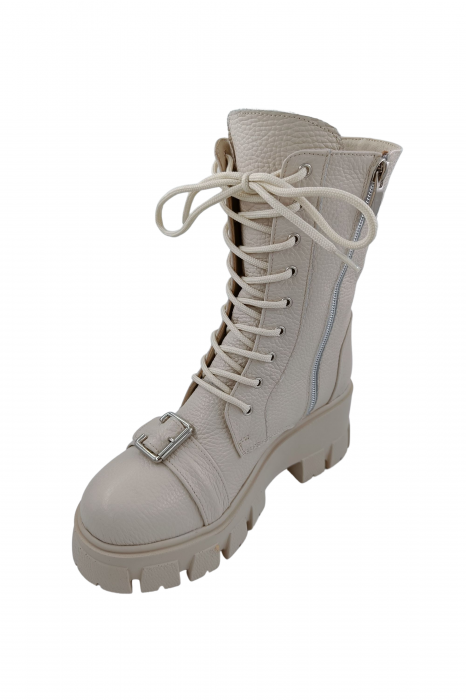 Ghete damă casual, piele naturală bizon, cataramă, bej deschis, 37 [2]