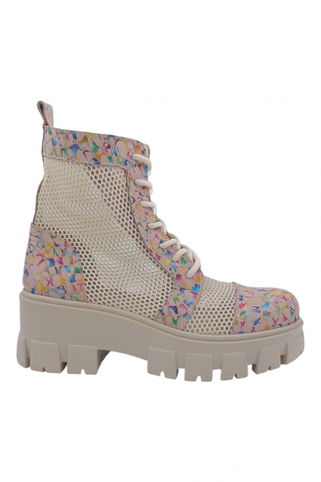 Ghete damă casual, piele naturală, plasă bej, talpă ușoară, crampoane mari, roz colorat, SANDALI [2]