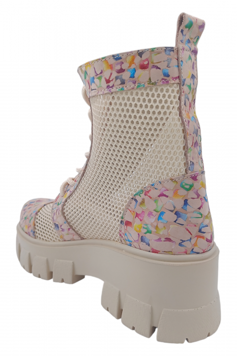 Ghete damă casual, piele naturală, plasă bej, talpă ușoară, crampoane mari, roz colorat, SANDALI [3]