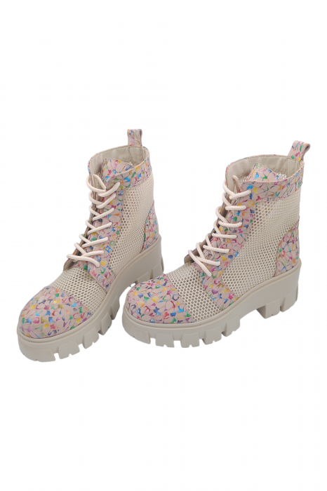 Ghete damă casual, piele naturală, plasă bej, talpă ușoară, crampoane mari, roz colorat, SANDALI [4]