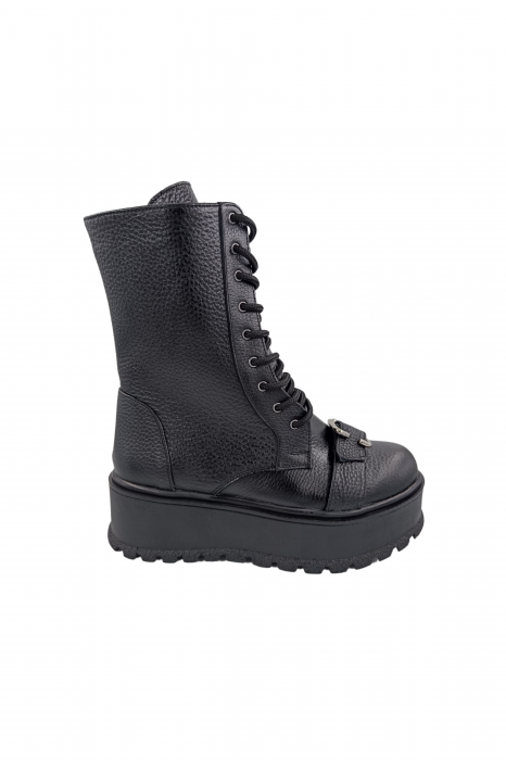 Ghete damă casual, piele naturală bizon, talpă înaltă, negru, 39 [1]