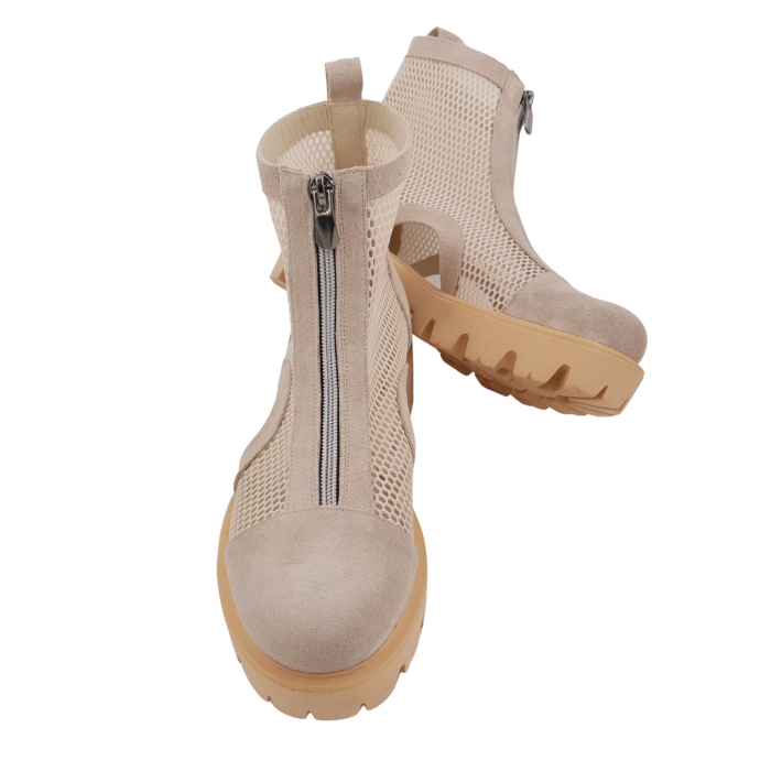 Ghete damă casual, piele naturală, plasă, fermoar, bej, 34 [4]