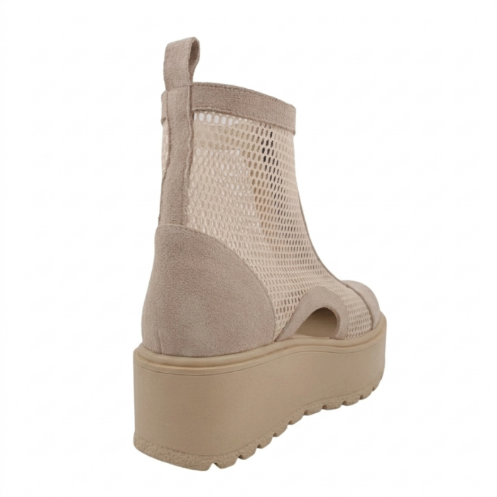Ghete dama bej din piele intoarsa cu talpa wedge si plasa aerisita [2]