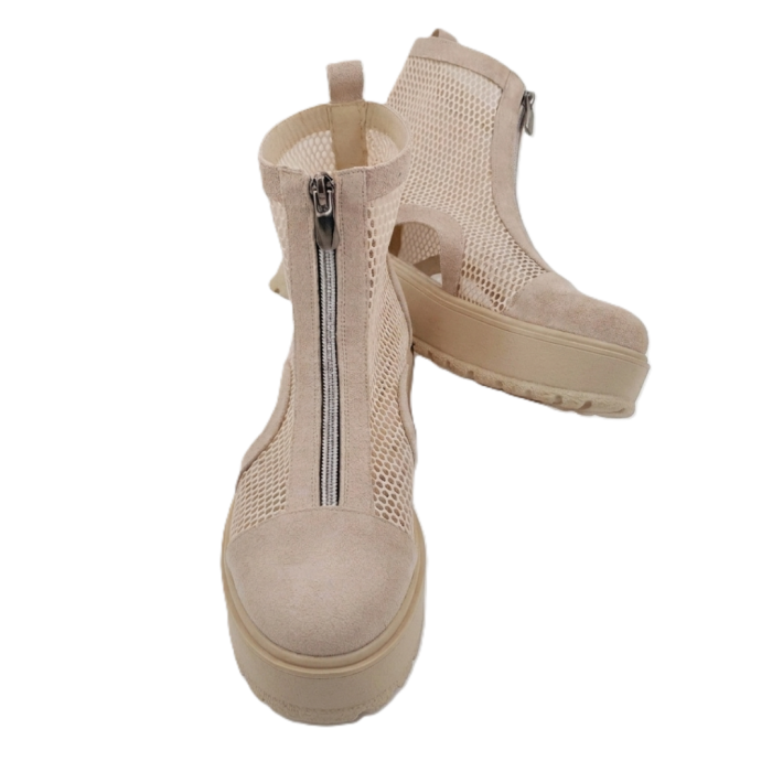 Ghete dama bej din piele intoarsa cu talpa wedge si plasa aerisita [4]