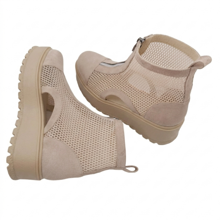 Ghete dama bej din piele intoarsa cu talpa wedge si plasa aerisita [3]