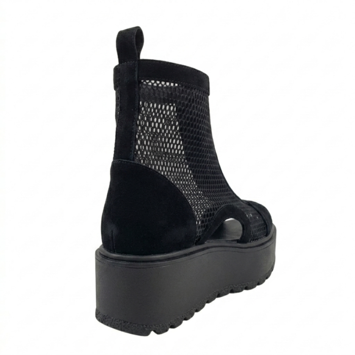 Ghete dama negre din piele intoarsa cu talpa wedge si plasa aerisita [2]