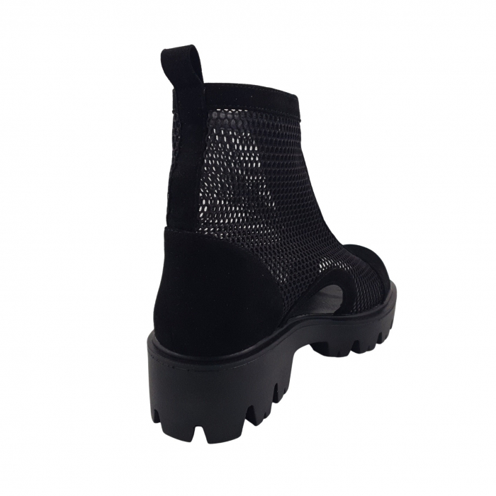 Ghete damă casual, piele naturală, plasă, fermoar, vârf decupat, negru velur, 37 [2]